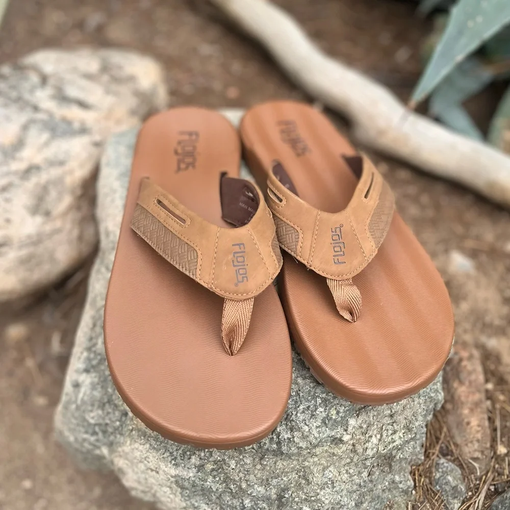 FLOJOS | Men’s Tan Brown Leather Thong Flip Flop Sandals 8